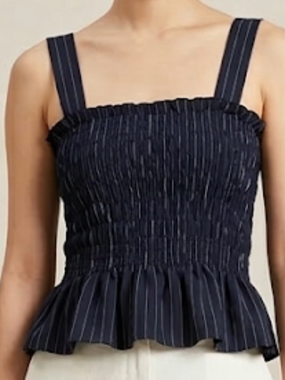Zara Navy Blue Pinstripe Smocked Tank Top